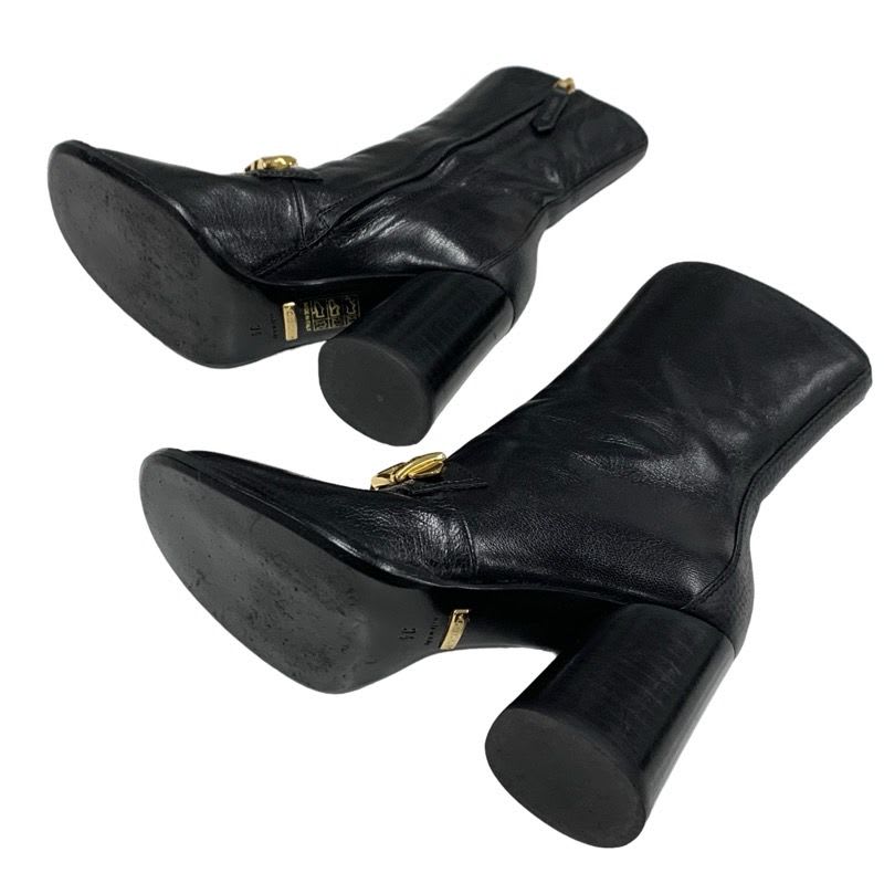 Gucci Boots Short Shoes Leather Black Gold Chain Belt — view 7