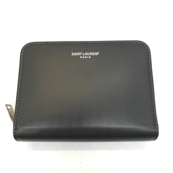 Saint Laurent Leather Logo Bifold Compact Wallet Zippy Gray — view 3