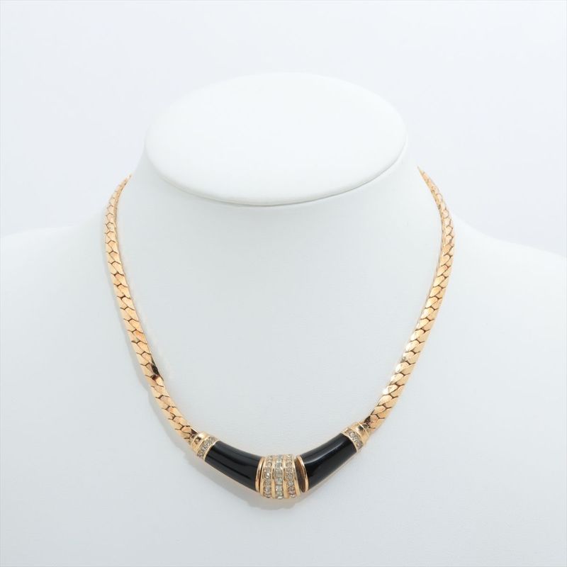 Christian Dior Choker Necklace GP Rhinestones Black And Gold Germany — view 6