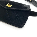 Chanel CC Logo Velour Quilted Waist Pouch Black — view 4