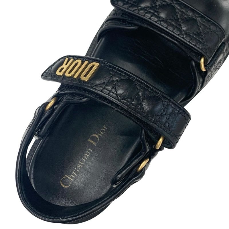 Christian Dioract Sandals Shoes Calfskin Black Gold Logo Cannage Quilted Sports — view 7