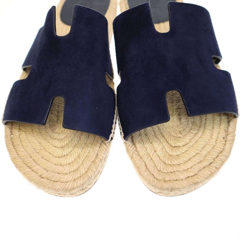 Hermes Antigua Sandals Espadrille Calf Sole Navy 40 — view 7
