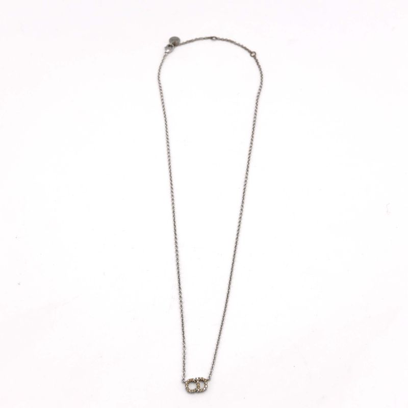 Christian Dior CD Logo Rhinestone Necklace Silver Color Accessories — view 4