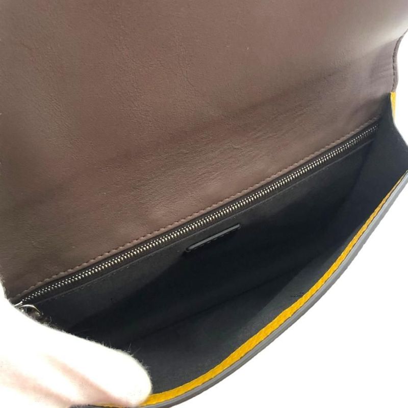 Fendi Shoulder Bag Flat Baguette Medium 7 Va524 FF Logo Yellow Silver Hardware — view 6