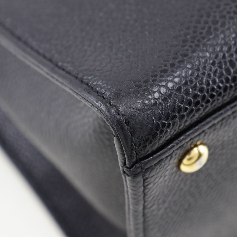 Chanel Logo Caviar Leather Black Handbag — view 4