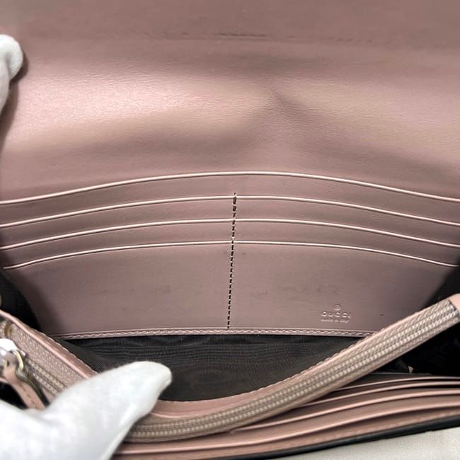 Gucci Bifold Long Wallet Pink Beige Striped Leather — view 6