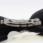 Chanel Camellia Ribbon Satin and Textile Black White Barrette — view 3