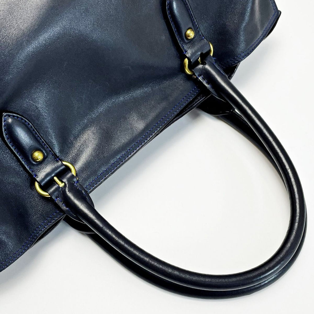 Loewe Anagram Flamenco 30 Navy Blue Stitch Tote Bag Gold Hardware — view 4