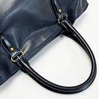 Loewe Anagram Flamenco 30 Navy Blue Stitch Tote Bag Gold Hardware — view 4