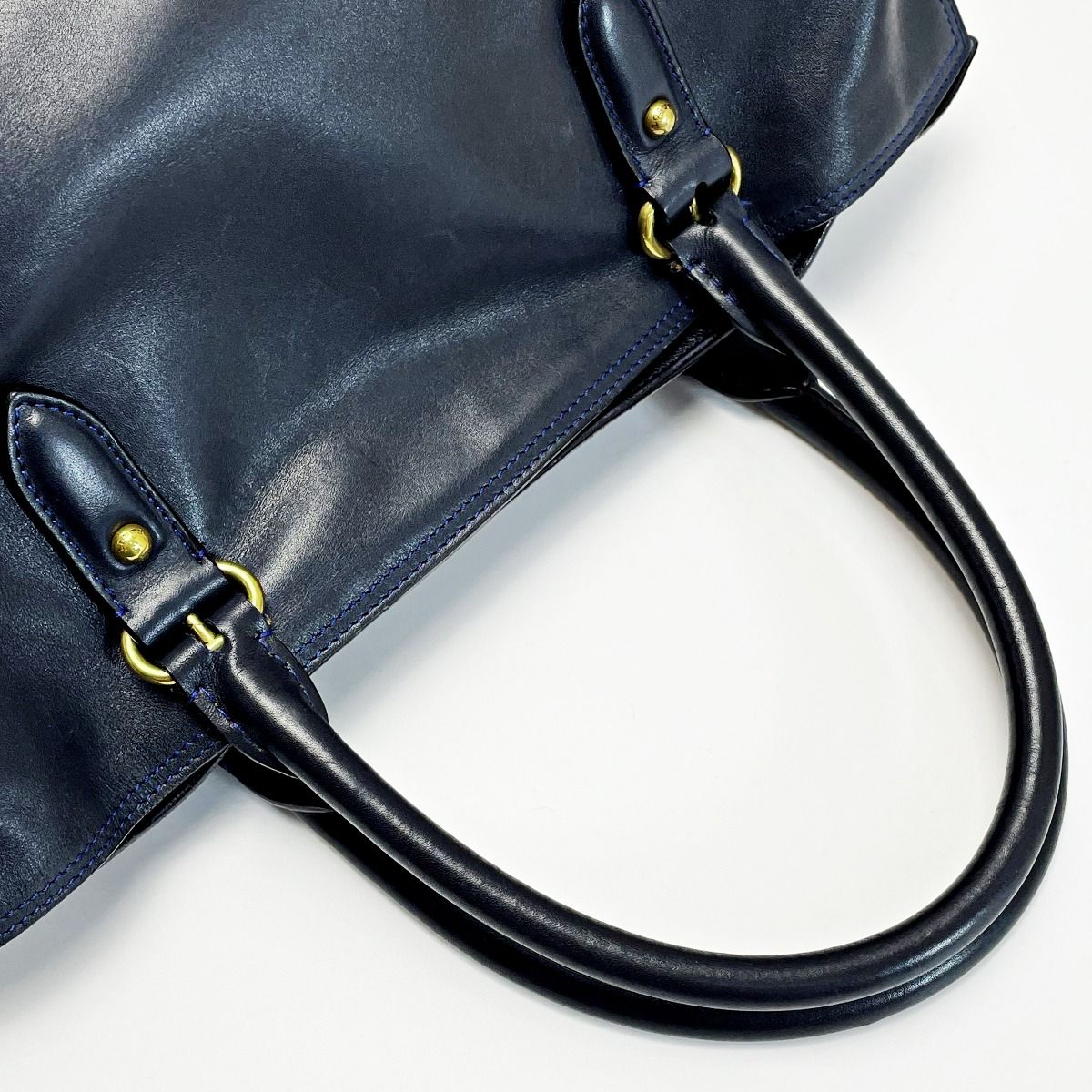 Loewe Anagram Flamenco 30 Navy Blue Stitch Tote Bag Gold Hardware — view 4
