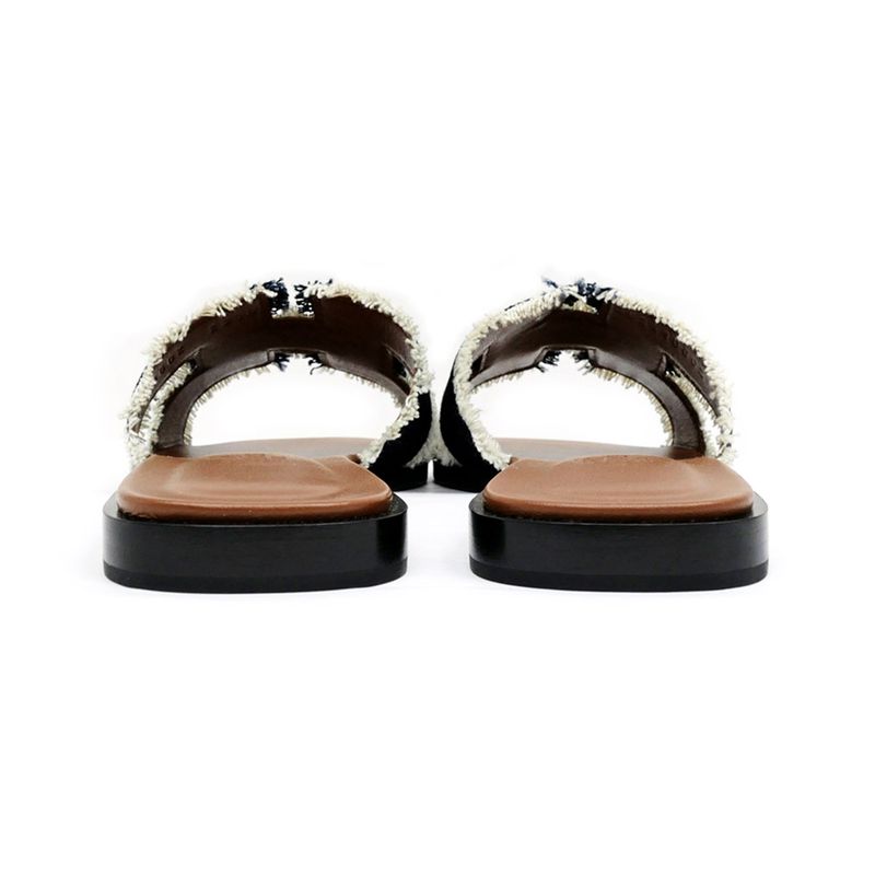 Hermes Oran Fringe BL Denim Navy Brown 36 Sandals Shoes — view 5