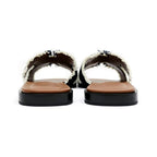 Hermes Oran Fringe BL Denim Navy Brown 36 Sandals Shoes — view 5