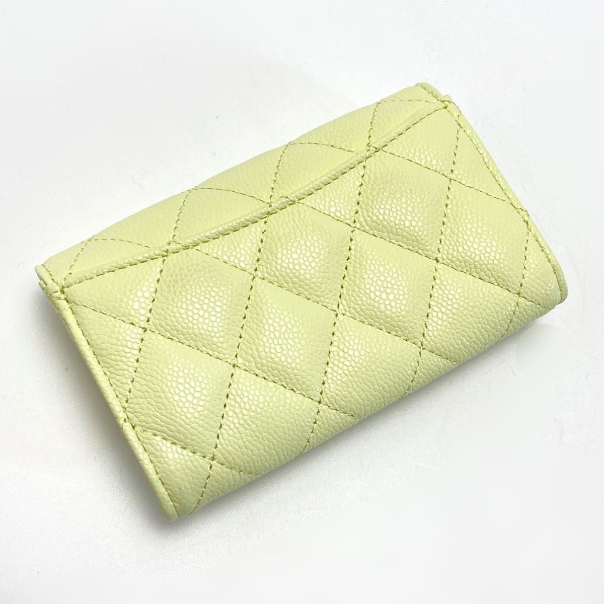 Chanel Quilted Classic Flap Card Case Ap0214 Light Yellow Caviar Leather — view 2