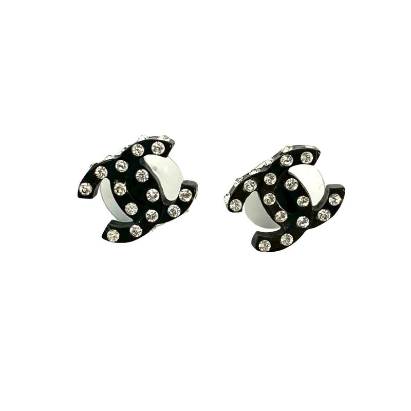 Chanel Coco Mark Motif Plastic Rhinestone Earrings Accessories 04A — view 5