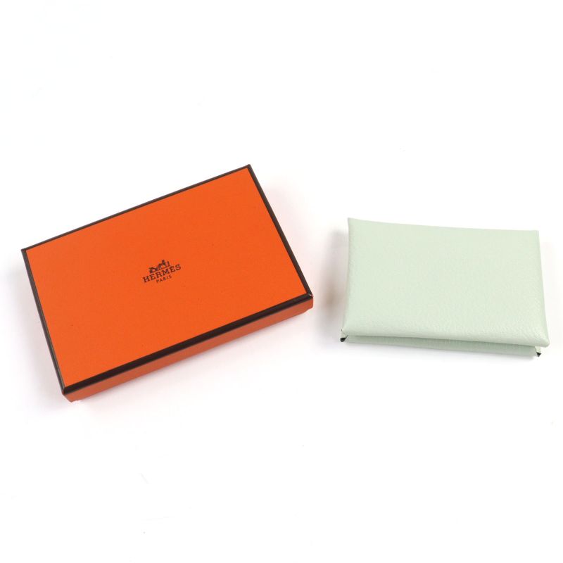 Hermes Calvi Verso Chevre Verre Fizz Mint Coin Case Stamped — view 2