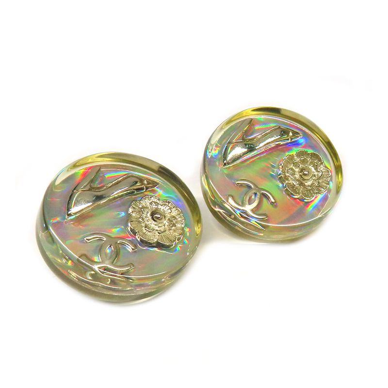 Chanel Earrings Round Shape Coco Mark Camellia Heel Motif Pair 97 — view 4