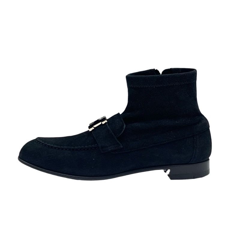 Hermes Saint Honore Boots Short Shoes Suede Black Silver Constance — view 3