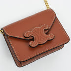 Celine Triomphe Card Holder With Chain 10 J743 dpv.04 lu Tan Brown — view 3