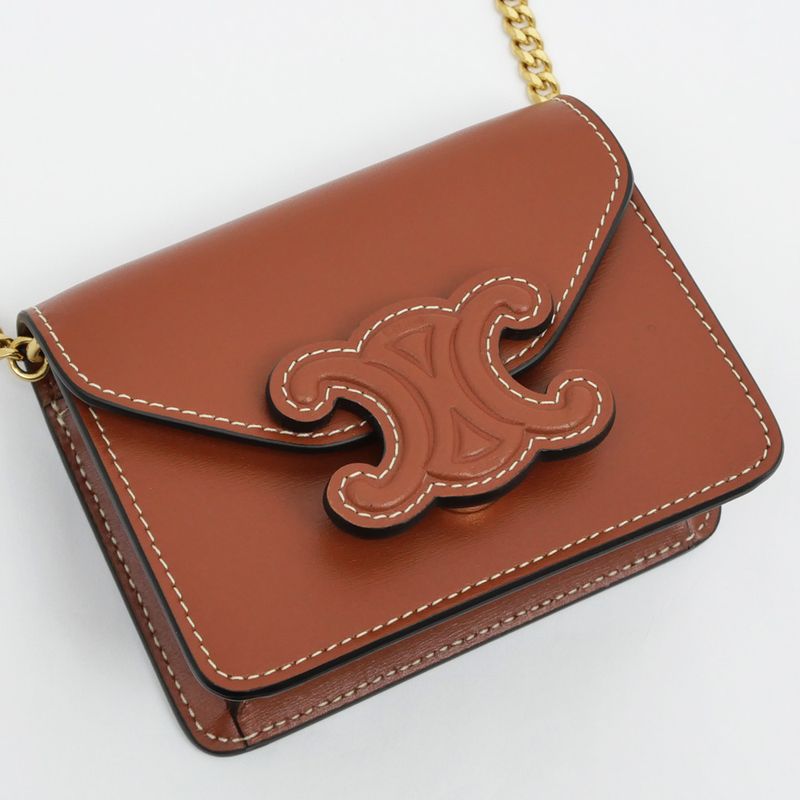 Celine Triomphe Card Holder With Chain 10 J743 dpv.04 lu Tan Brown — view 3