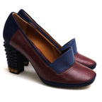 Fendi Pumps Shoes Women Leather Navy Blue High Heels Bicolor Studded — view 2