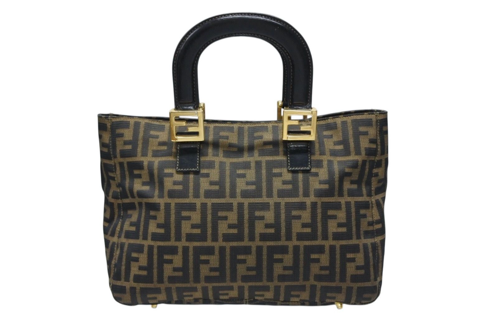 Fendi Tote Bag Zucca Pattern Canvas Brown Gold