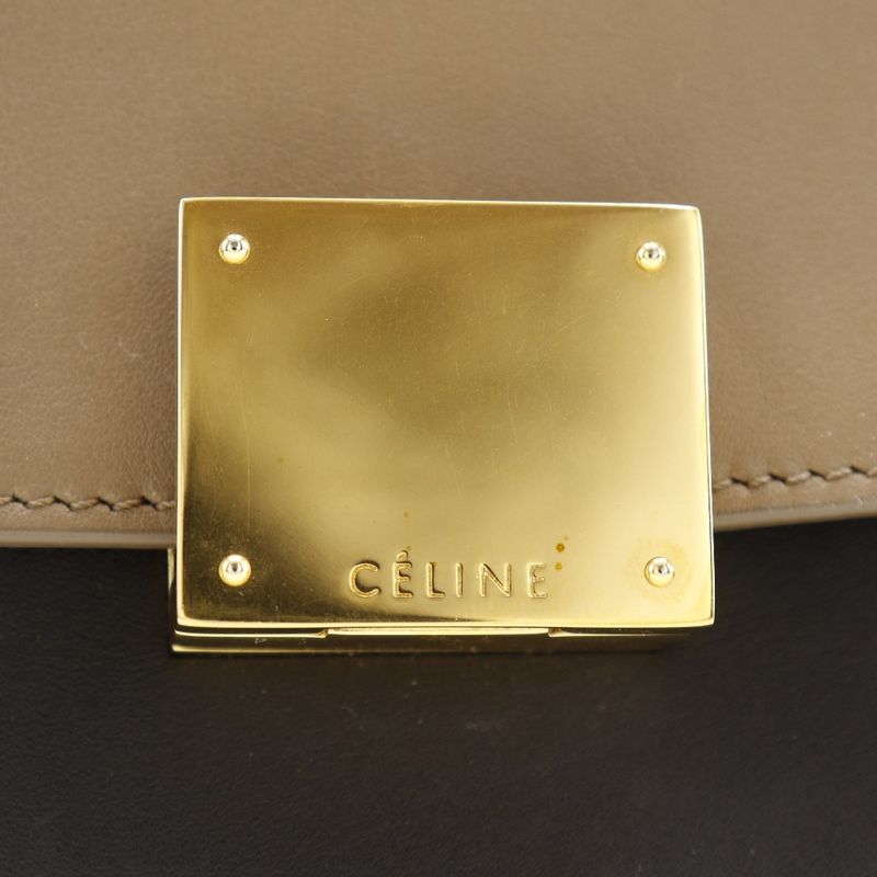 Celine Trapeze 2-Way Shoulder Calf Brown Black Handbag — view 7