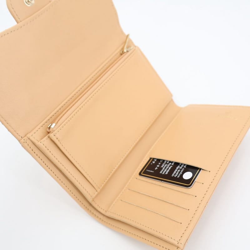 Chanel Quilted Three-fold Long Wallet Coco Mark Lambskin Beige Silver Hardware — view 7