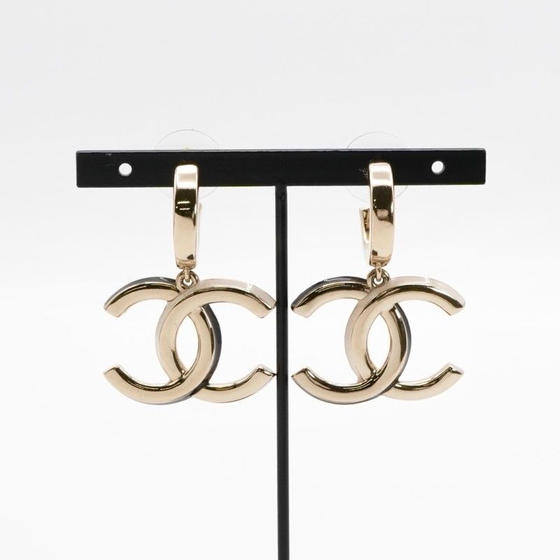 Chanel Earrings Gold Black Coco Mark Hoop — view 8