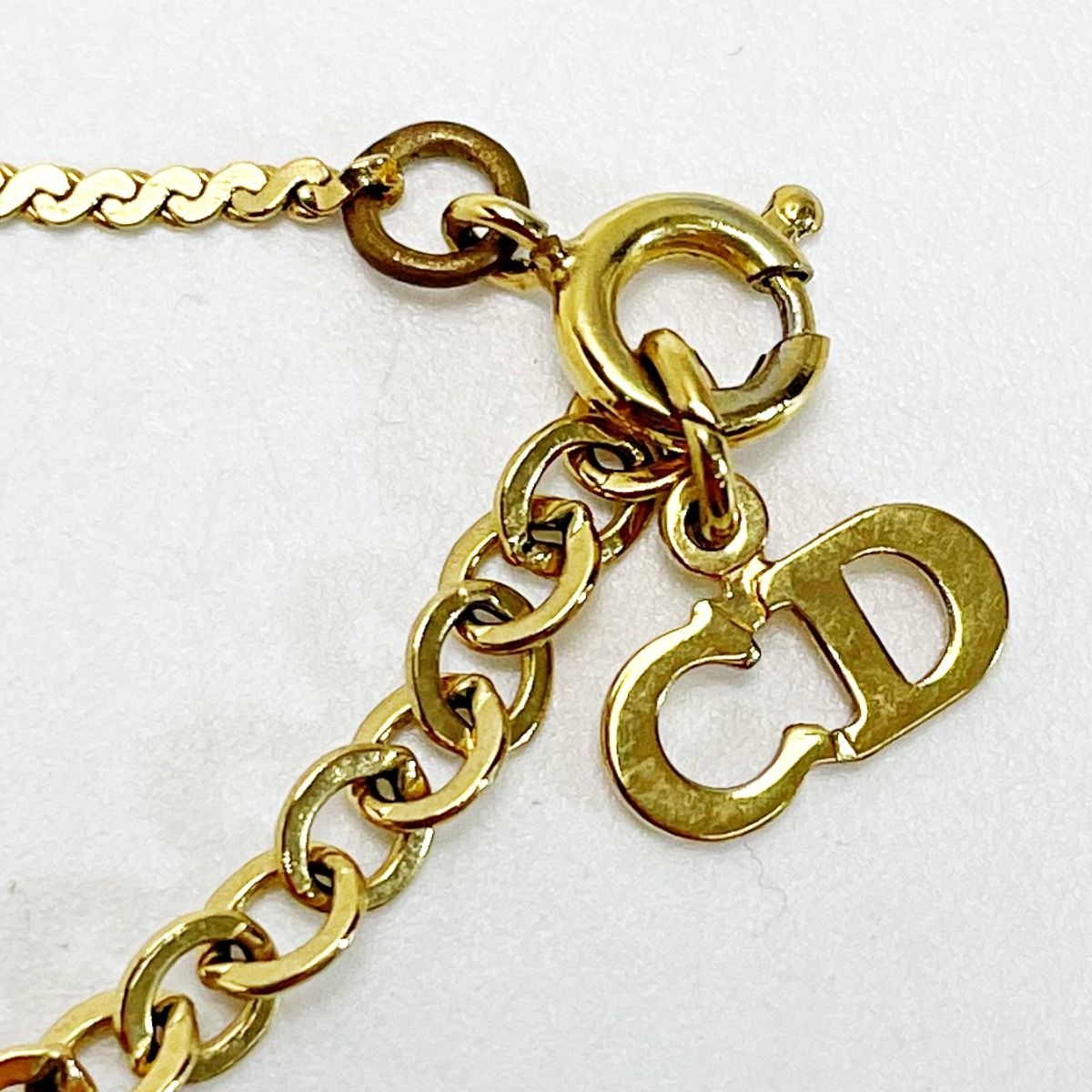 Christian Dior CD Logo Necklace Gold Rhinestone GP Accessories — view 6