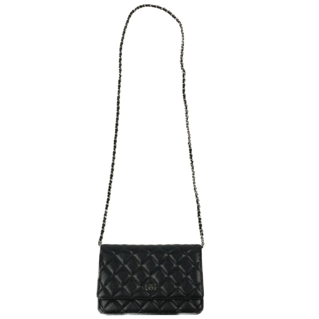 Chanel Quilted Caviar Leather Chain Wallet Silver Hardware Black — view 2