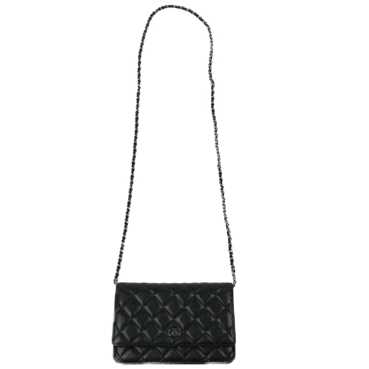Chanel Quilted Caviar Leather Chain Wallet Silver Hardware Black — view 2