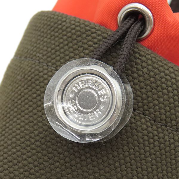 Hermes Pouch Dog Treat Cotton Canvas Leather Khaki and Foo Silver — view 6
