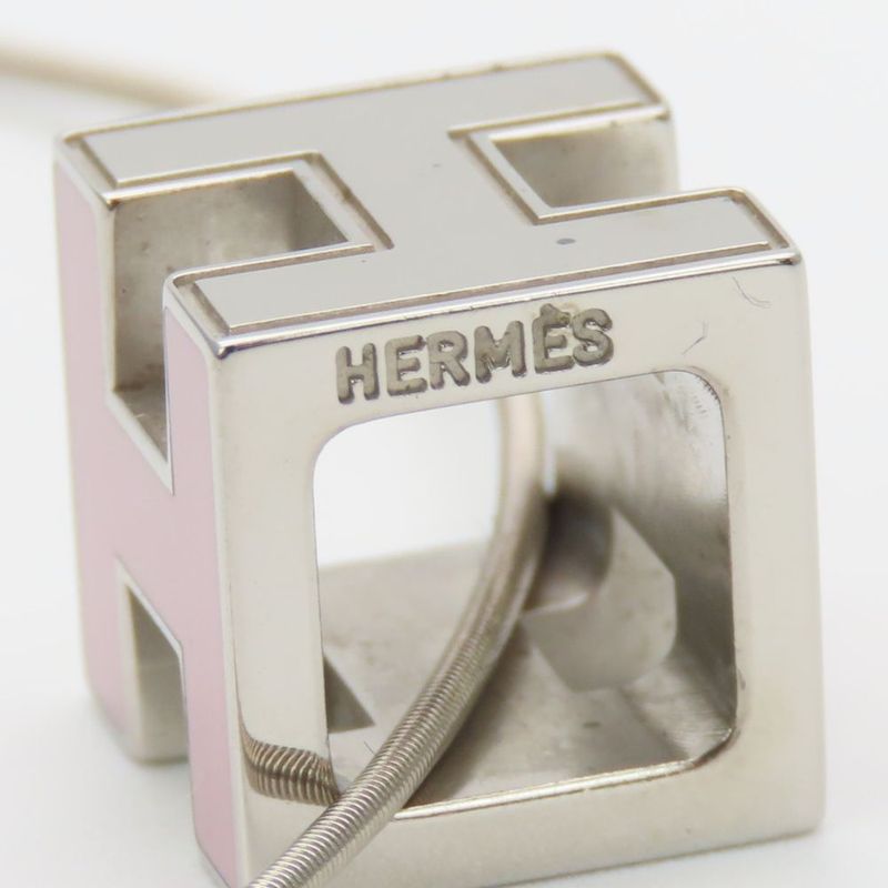 Hermes Necklace Caged Ash Metal Pink Silver Hardware H Cube Accessories — view 5