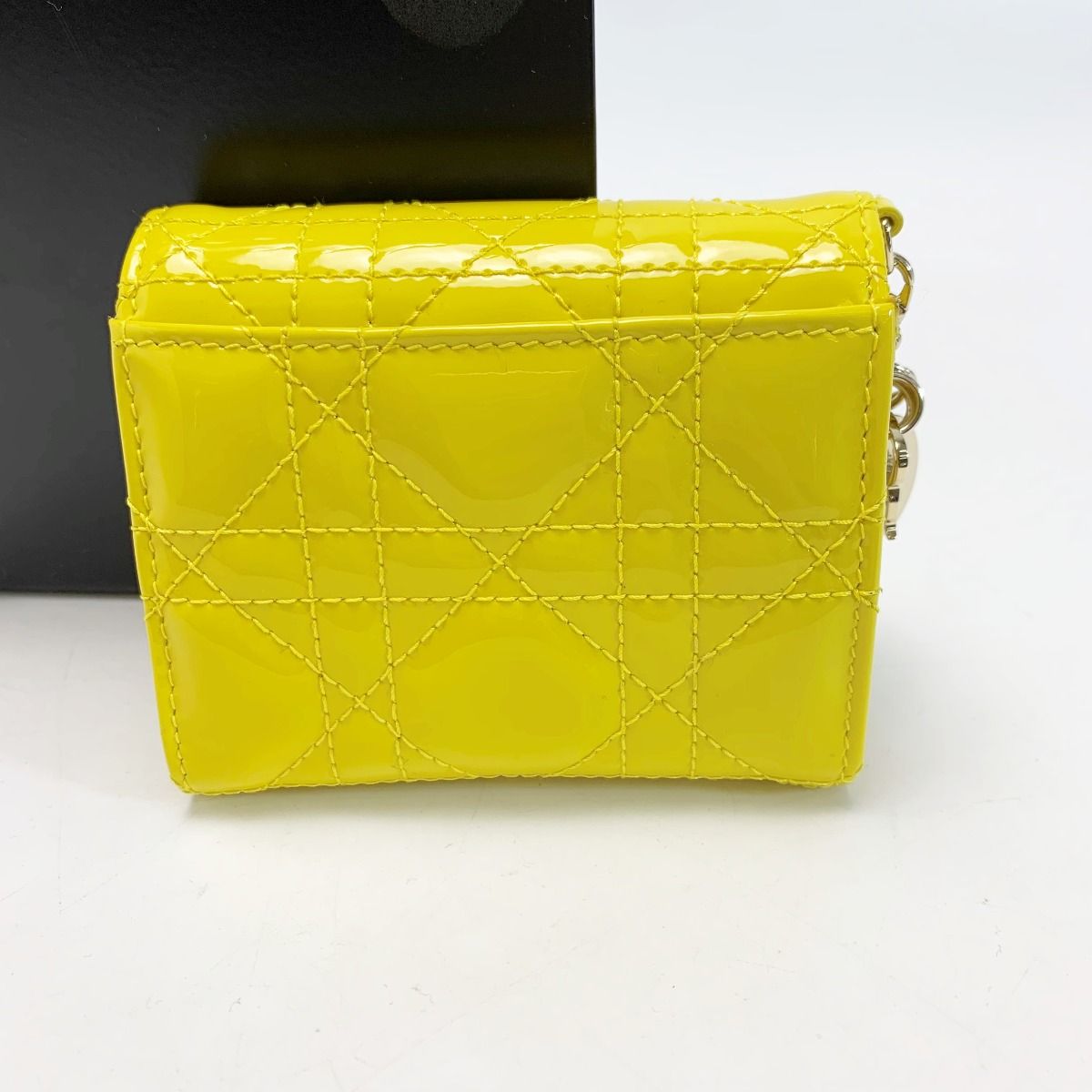 Christian Dior Patent Leather Cannage Charm Yellow Trifold Wallet — view 2