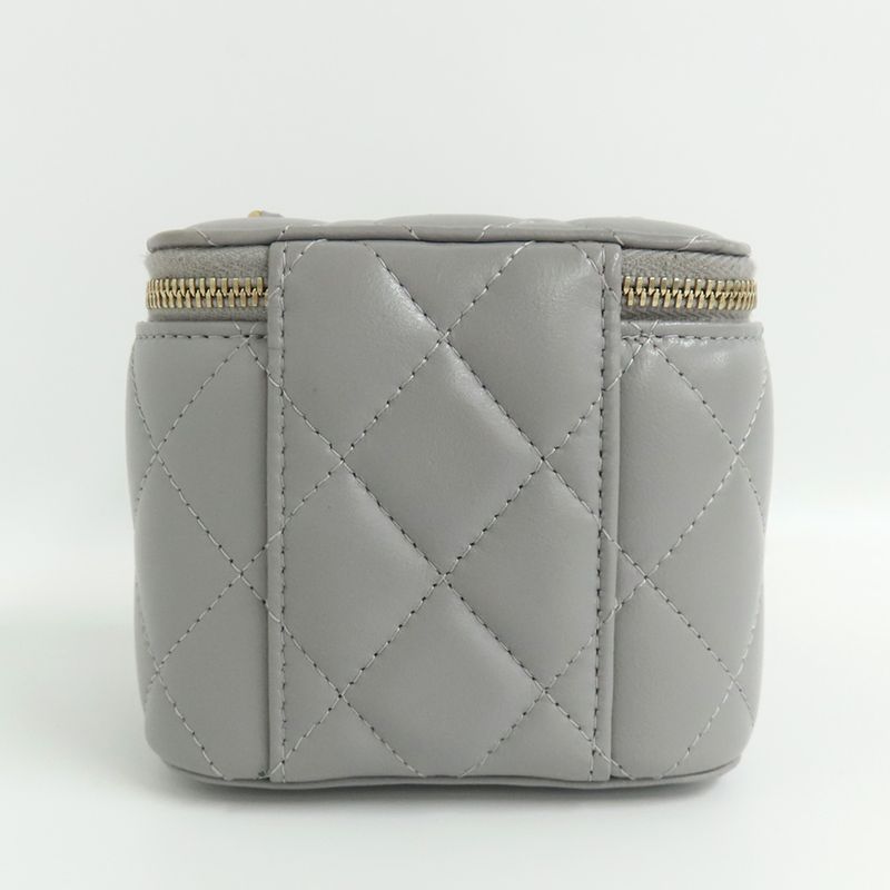 Chanel Small Vanity Case Ap1447 Lambskin Gray Gdhardware Chain — view 3