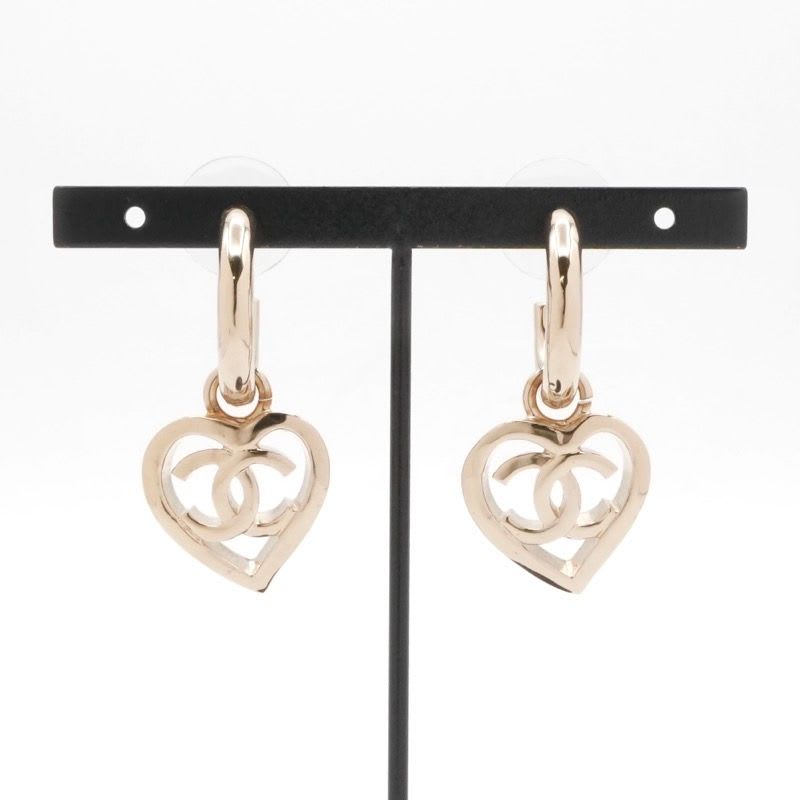 Chanel Earrings Gold Coco Mark Hoop Heart — view 7