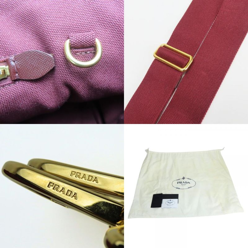 Prada Tote Bag Canapa B2642 O Studded Canvas Amaranto Wine Red Gold Hardware — view 8