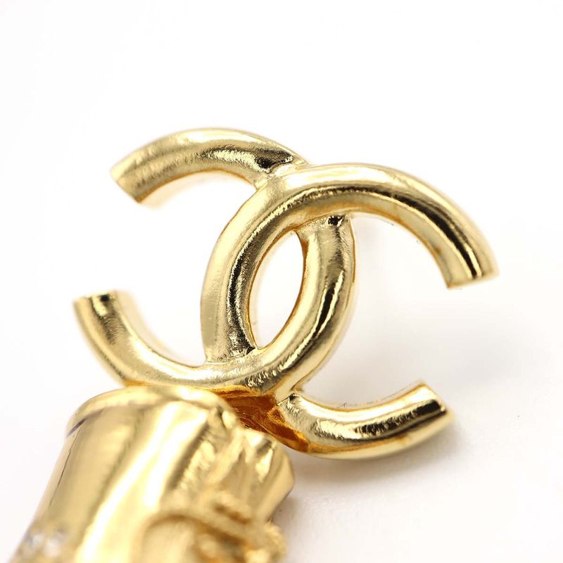 Chanel Roller Skate Earrings F24 COCO Mark Faux Pearl Rhinestone Gold Color — view 4