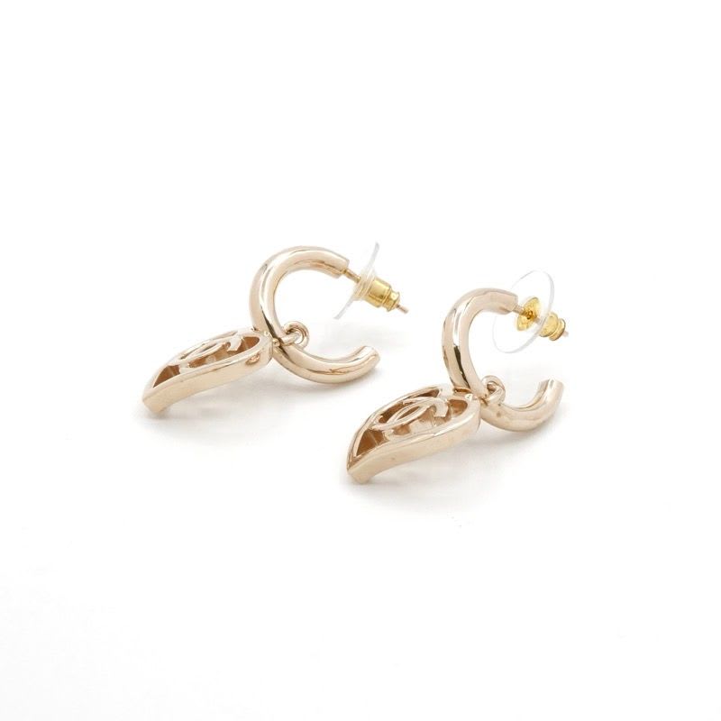 Chanel Earrings Gold Coco Mark Hoop Heart — view 3