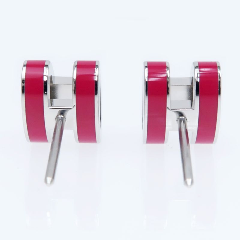 Hermes Earrings Pop Ash Mini H Pair Framboise Silver Color Jewelry — view 7