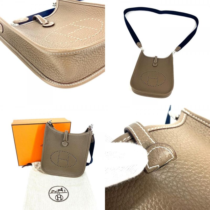 Hermes Shoulder Bag Evelyne TPM Amazon Long Taurillon Clemence Etoupes Grayish — view 8