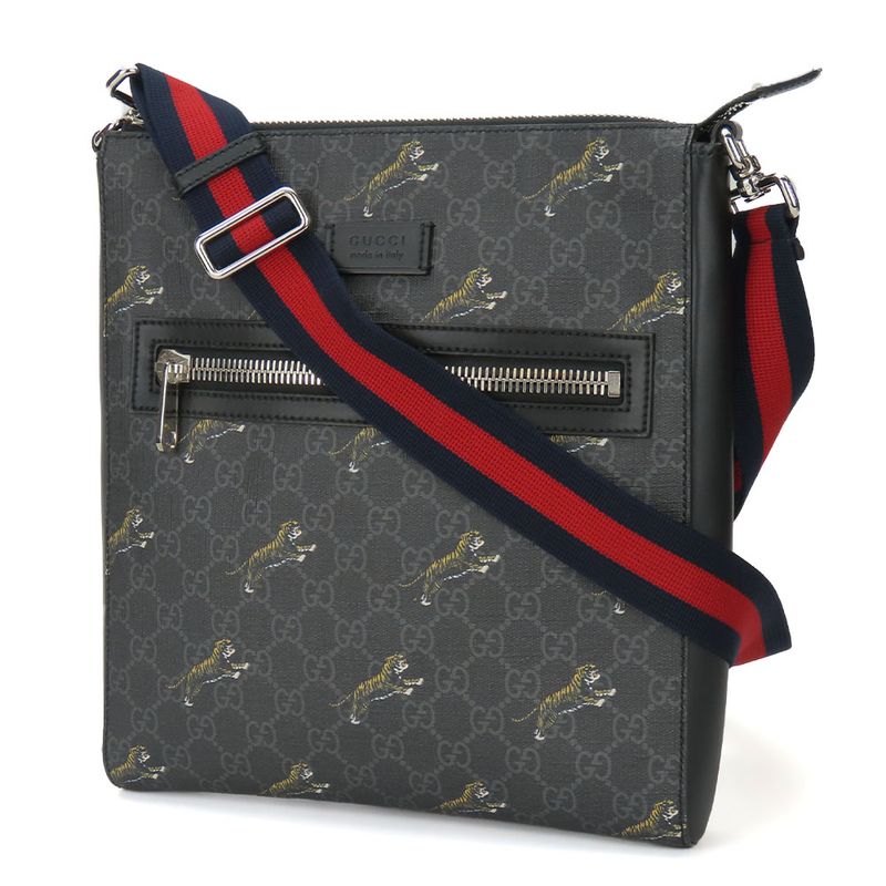 Gucci Shoulder Bag GG Supreme Canvas Black Gray Silver Hardware Tra — view 2