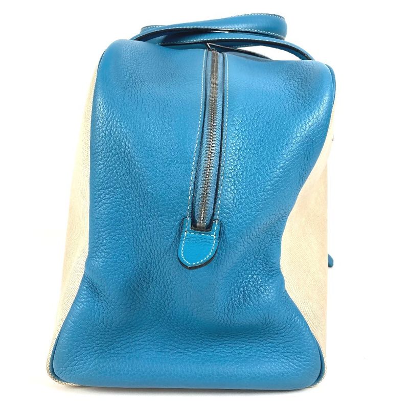 Hermes Boston Bag Victoria 43 Toile Ash Blue Jean — view 4