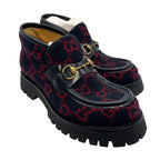 Gucci Boots Wool Horsebit Loafers 6 1 2 Navy Red GG Pattern Thick 2704 — view 3