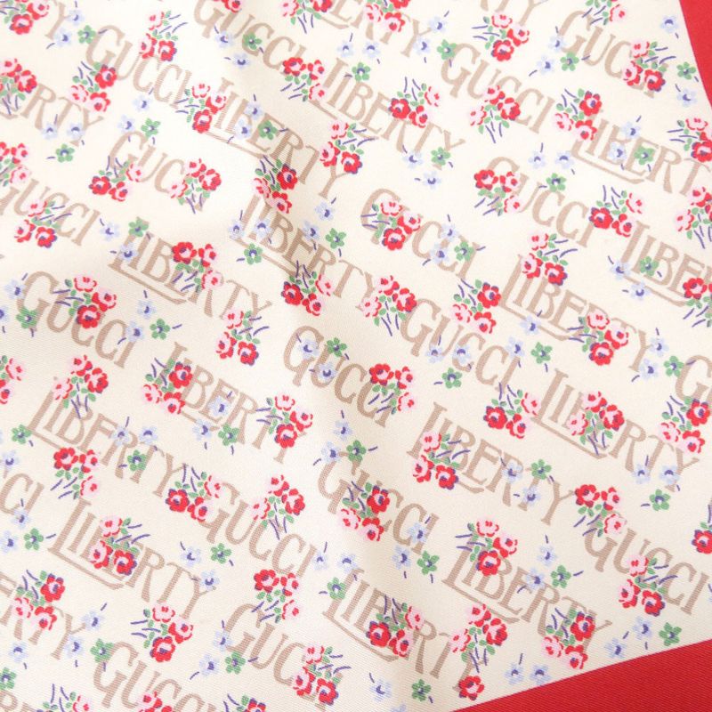 Gucci Liberty Flower Print Silk Beige Red Scarf 1126 — view 3