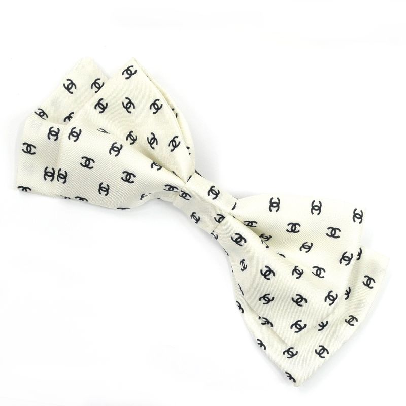 Chanel Barrette Aaa821 Ribbon White Logo COCO Silver Hardware Hair — view 2