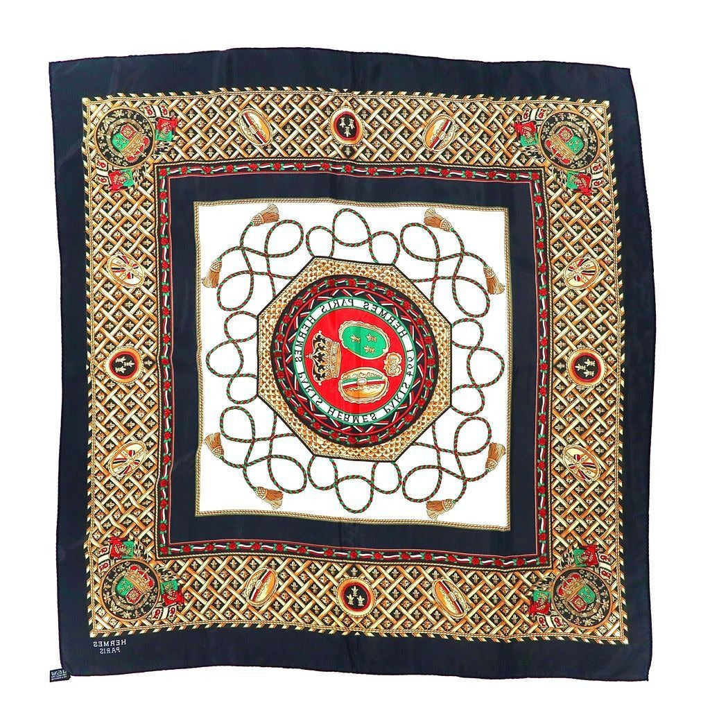 Hermes 90 Carre Scarf Coin Emblem Black Silk, All-Over Print — view 2