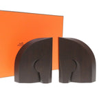Hermes Bookends Set Wood Taurillon H Brown Rouge Book Stand 0110 — view 2