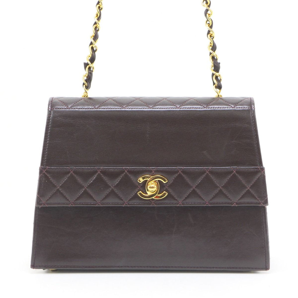 Chanel Quilted Shoulder Bag Leather Dark Brown — view 2