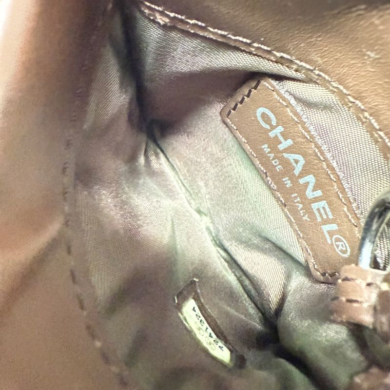 Chanel New Travel Line Coin Case Mini Pouch Ring Leather Canvas Brown — view 7
